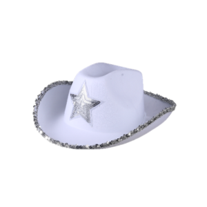 SOMBRERO SHERIFF BLANCO ESTRELLA PLATEADA