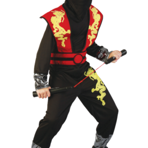 DISFRAZ NIÑO NINJA M (7-9 AÑOS) MONO + CAPUCHA + ARMADURA CON CINTURÓN