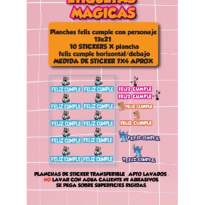 PLANCHA FELIZ CUMPLE CON PERSONAJE x12u (7x4cm aprox)