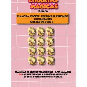 PLANCHA STICKER PERSONAJE REDONDO X12u 5.4x5.4cm