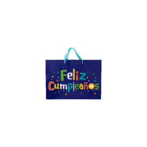 BOLSA *FELIZ CUMPLEAÑOS* AZUL GLITTER x 1 un. Tamaño: 35cm x 25cm x 9cm