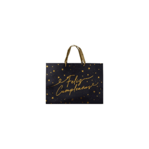 BOLSA NEGRA C/ DORADO *FELIZ CUMPLEAÑOS* x 1 un. Tamaño: 35cm x 25cm x 9cm