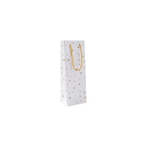 BOLSA PARA BOTELLA BLANCA C/ ESTRELLAS DORADAS x 1 un. Tamaño: 35,5cm x 13cm x 8cm