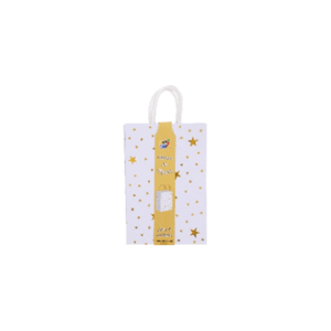 BOLSA BLANCA C/ ESTRELLAS Y LUNARES DORADOS - Set x 4 unidades. Tamaño: 20cm x 30cm x 9cm