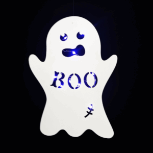 COLGANTE *FANTASMITA BOO* (PARA COLGAR) 41x30cm. Pilas Incluidas, 10 Luces led violetas