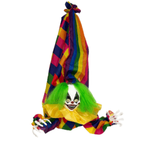 PAYASO ESCALOFRIANTE (PARA COLGAR)  90x80x12 cm. - 3 pilas AA (no incluídas) EFECTO: Luz, sonido y movimiento