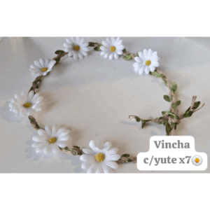 VINCHA MARGARITAS DE TELA C/TIRA YUTE X 7 MARGARITAS