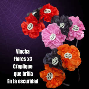 VINCHA FLORES DE TELA  Modelo Frida   Con apliques q brillan en la oscuridad