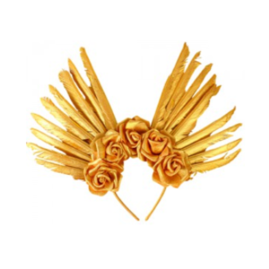 TIARA DE DIOSA CON PLUMAS DORADAS