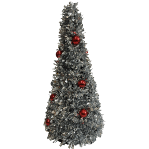 ARBOLITO *FANCY* PLATADO CON ESFERAS ROJAS - 48cm.