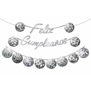 BANDERIN FELIZ CUMPLEAÑOS BOLICHE PLATEADO