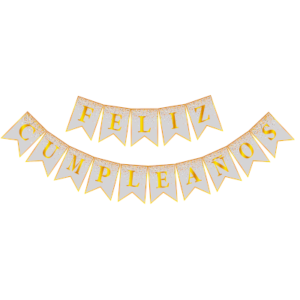 BANDERIN FELIZ CUMPLEAÑOS CONFETTI BLANCO