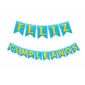 BANDERIN FELIZ CUMPLEAÑOS GLITTER CELESTE