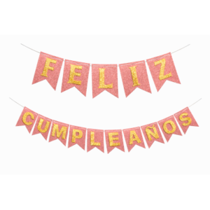 BANDERIN FELIZ CUMPLEAÑOS GLITTER ROSA GOLD