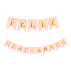 BANDERIN FELIZ CUMPLEAÑOS STAMPING ROSA PASTEL