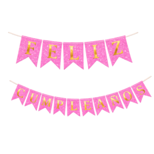 BANDERIN FELIZ CUMPLEAÑOS GLITTER ROSA