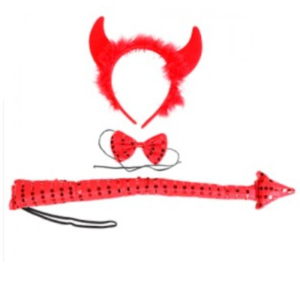 SET HOT DIABLA (Vincha cuernitos c/plumas + moño + cola)