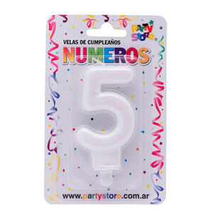 VELA NUMERO BLANCAS BRILLOS Nº5