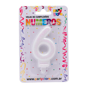 VELA NUMERO BLANCAS BRILLOS Nº6