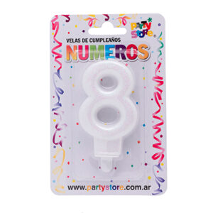 VELA NUMERO BLANCAS BRILLOS Nº8