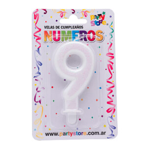 VELA NUMERO BLANCAS BRILLOS Nº9