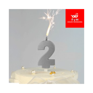 VELA BENGALA NUMERO PLATEADA Nº 2