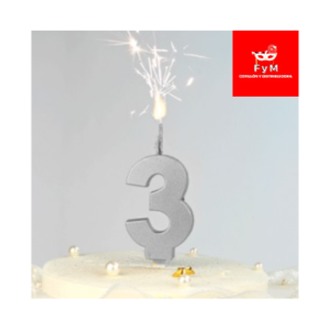 VELA BENGALA NUMERO PLATEADA Nº 3