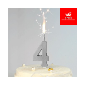 VELA BENGALA NUMERO PLATEADA Nº 4