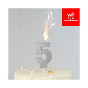 VELA BENGALA NUMERO PLATEADA Nº 5