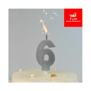 VELA BENGALA NUMERO PLATEADA Nº 6