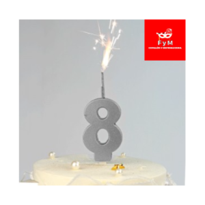 VELA BENGALA NUMERO PLATEADA Nº 8