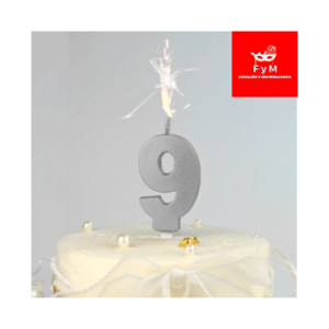 VELA BENGALA NUMERO PLATEADA Nº 9