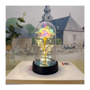 DECO SOUVENIR CRISTAL LAMPARA LED *ROSA ETERNA* DORADA 15cm X 8cm
