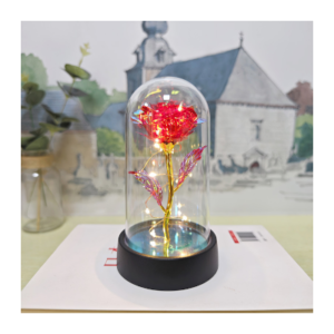 DECO SOUVENIR CRISTAL LAMPARA LED *ROSA ETERNA* ROJA 15cm X 8cm