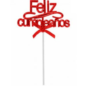 ADORNO DE TORTA *FELIZ CUMPLEAÑOS* ROSA CORAL