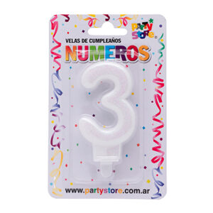 VELA NUMERO BLANCAS BRILLOS Nº3