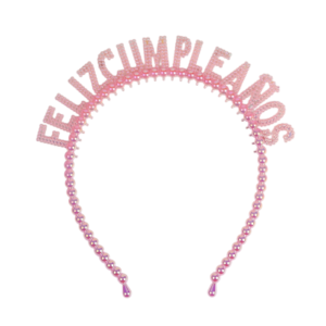 VINCHA FELIZ CUMPLEAÑOS ROSA BRILLA EN LA OSCURIDAD