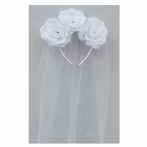 Vincha Flores de Tela x 3 Blancas con Tul