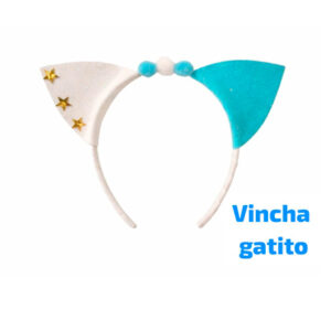 VINCHA GATITO celeste y blanca