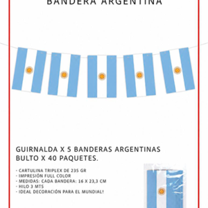 GUIRNALDA 5  BANDERAS ARGENTINAS tira hilo de 3 mts