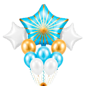 SET DE GLOBOS ESTRELLA CELESTE CON DORADO