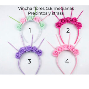 VINCHA GOMA EVA FLORES MEDIANA PRECINTOS Y STRASS