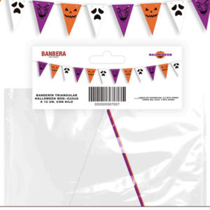 BANDERIN TRIANGULAR HALLOWEEN FANTASMITAS - Doble faz paq. x12