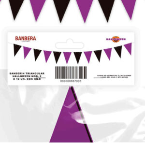 BANDERIN TRIANGULAR HALLOWEEN VIOLETA - Doble faz paq. x12