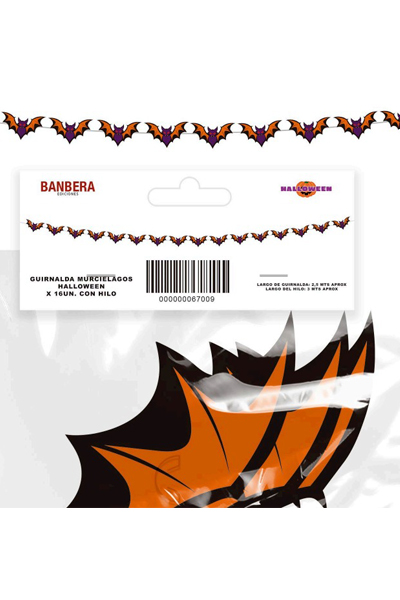 BANDERIN HALLOWEEN MURCIELAGOS - Doble faz paq. x12