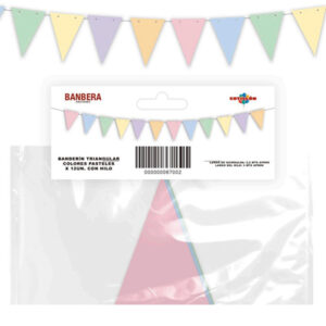 BANDERIN TRIANGULAR PASTELES - Doble faz paq. x12