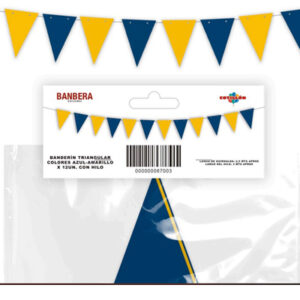 BANDERIN TRIANGULAR AZUL Y AMARILLO - Doble faz paq. x12