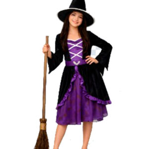 DISFRAZ BRUJA HECHICERA NIÑA - INCLUYE SOMBRERO Y VESTIDO