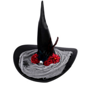 SOMBRERO DE BRUJA "COVEN" PLUMAS Y ROSAS 610cm