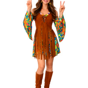 DISFRAZ HIPPIE MUJER INCLUYE VINCHA Y VESTIDO
